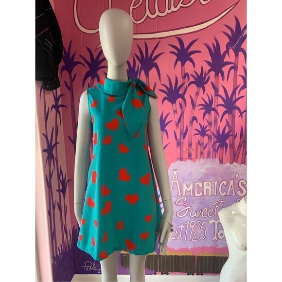 Gmess Womens Red Heart Print Bow Tie Sleeveless Mini Dress Size Medium - Picture 3 of 13